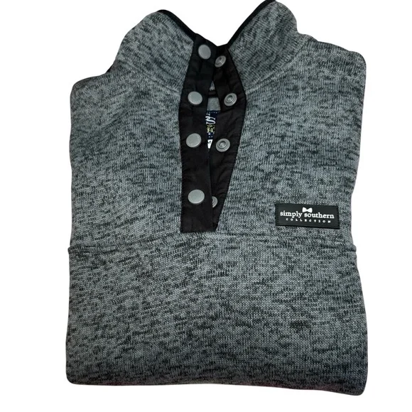 Simply Southern Womens Gray Pullover Fleece Sweatshirt Size Medium 1/4 Snap - Picture 10 of 11